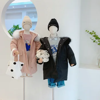 

Autumn And Winter Thickened Large Fur Collar Children's Down Jacket Mid-Length Boys And Girls Down Jacket