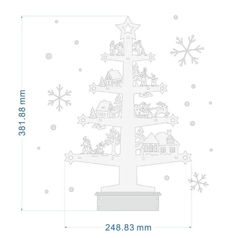 

Wooden Christmas Ornament Xmas Tree with LED String Light DIY Craft Table Holiday Decoration New Year Toys Kids Gift