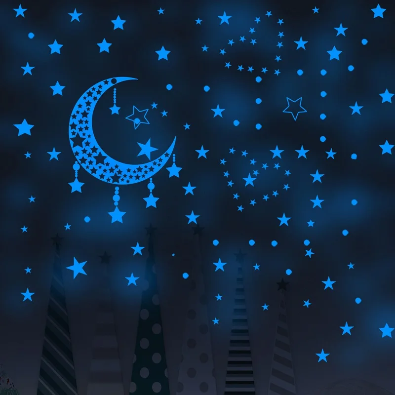 Glow in the Dark Stickers Wall Stickers Self Adhesive Wall Stickers Vinyl Stickers Vinyl Wall Stickers Self Adhesive Stickers Chalkboard Wall Stickers Chalkboard Stickers Blue Moon Stars Luminous Wall Stickers for Kids Rooms Decoration Art Fluorescent Unicorn Wall Decals