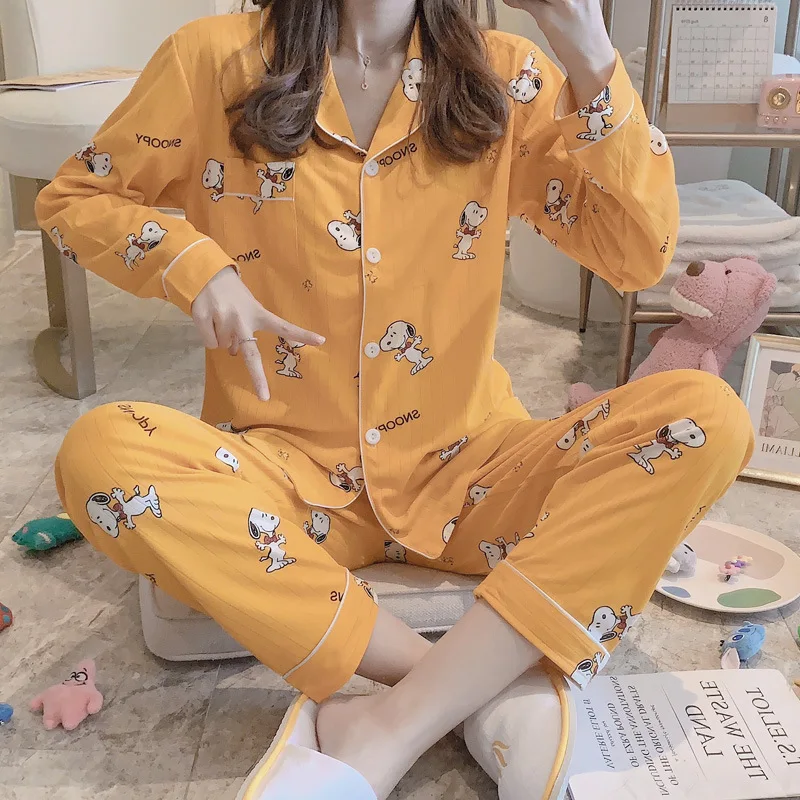 

Japanese-style Spring And Autumn Cartoon Snoopy Pajamas Women's Autumn & Winter Thin Long Sleeve Pure Cotton INS Students Set Ho