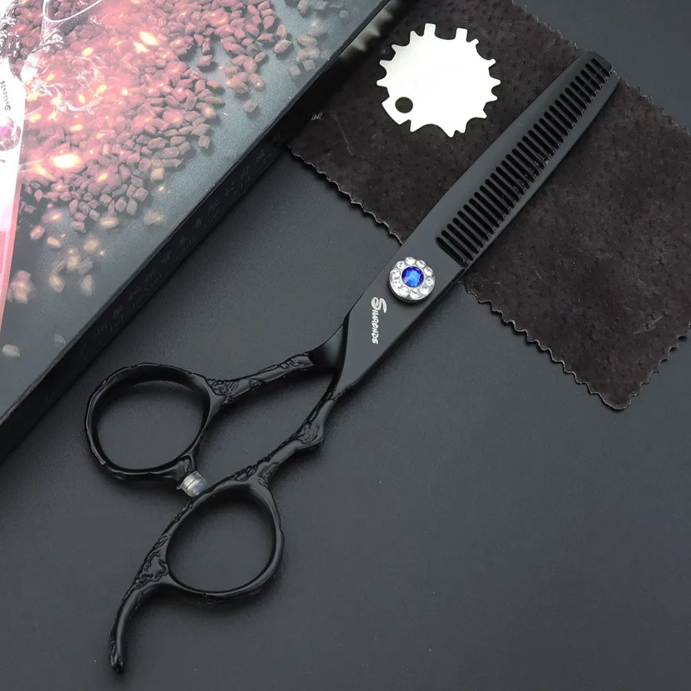 Thinning gift box 6 дюймов серебристые и черные профессиональные машинки для стрижки волос 440c Японские Стальные плоские ножницы набор черных чехлов и бритв - Цвет: Thinning gift box