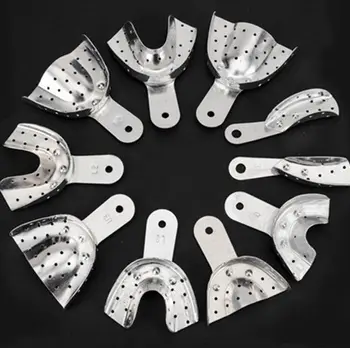 

10pcs Dental Aluminum Impression Tray Bite Denture Instrument Trays with holes