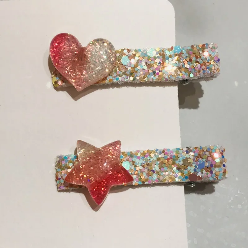 

2Pcs/Set Glitter Hair Clips For Girls Candy Color Heart Star Barrettes Cute Hairpins Kids Hair Accessories Women