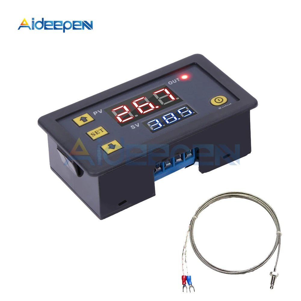 Digital Temperature Controller Digital Thermostat DC 5V 12V 24V 110V 220V AC Digital Temperature Controller-60~500 Degree K-type M6 Probe Thermocouple Sensor Embedded Thermostat