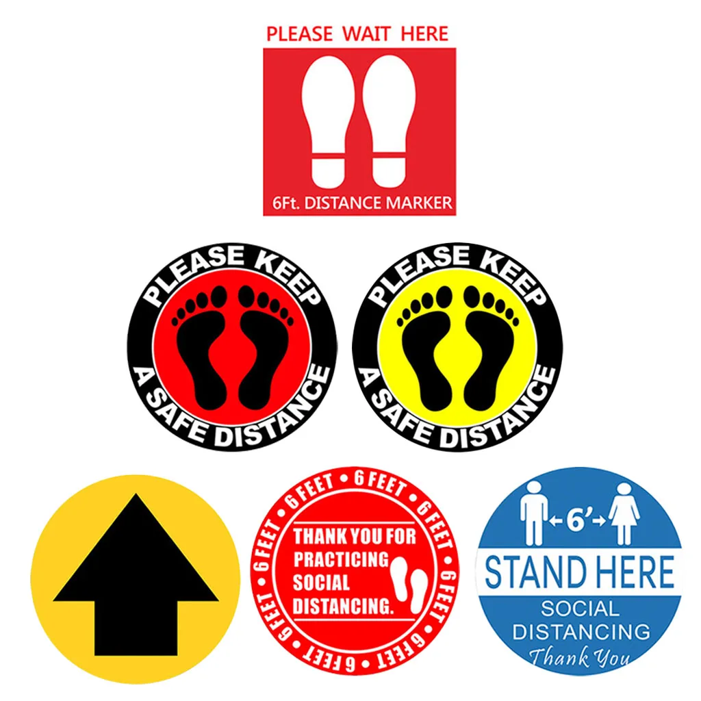 5pcs Please Social Distancing Arrow Feet Signs Floor Decals Health Safety Sign