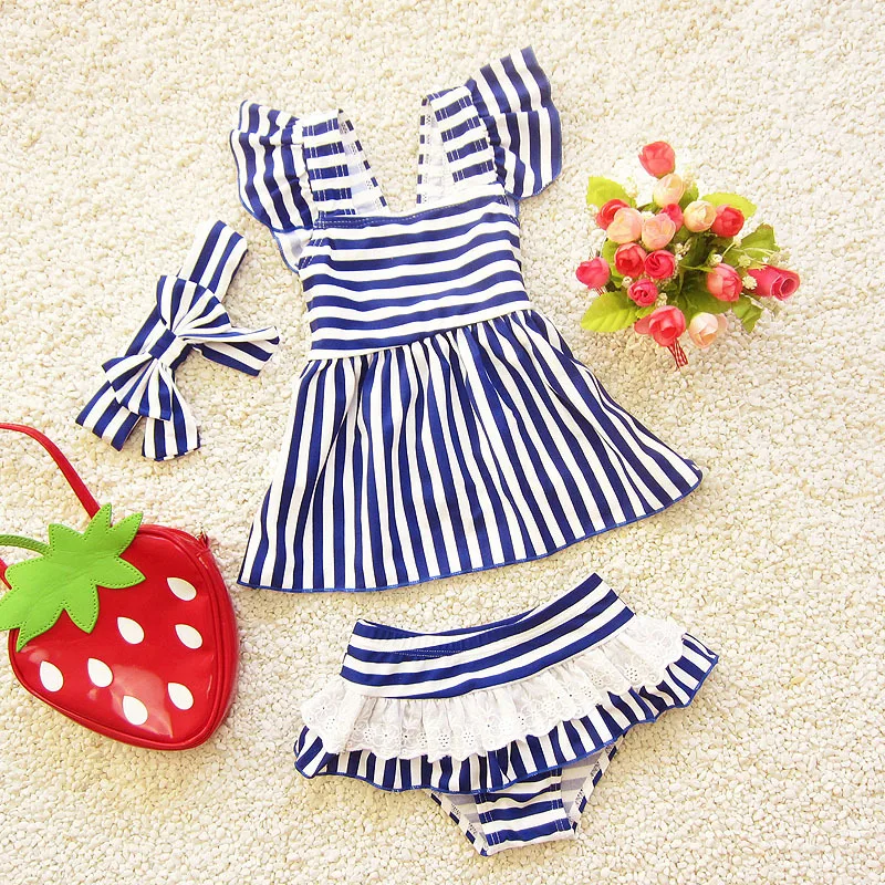 

2018 Korean-style Children New Style Spring And Summer Swimwear Cute Baby Navy Article Triangular Split Type Size Child Swimsuit