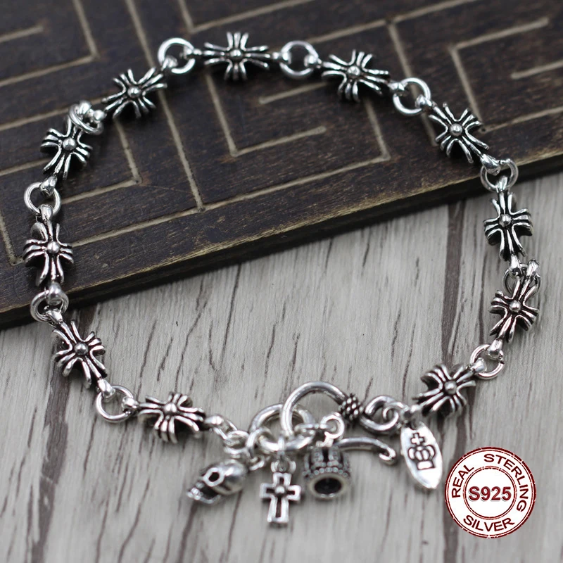 

S925 Men's bracelet in Sterling Silver Personality trend smooth domineering Punk style retro classic Send a gift to love