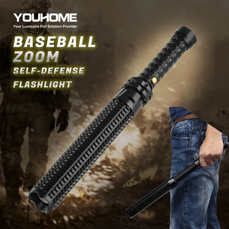 LED Flashlight Baseball Bat Torch Bright Emergency Self Defence Zoomable  Lamp
