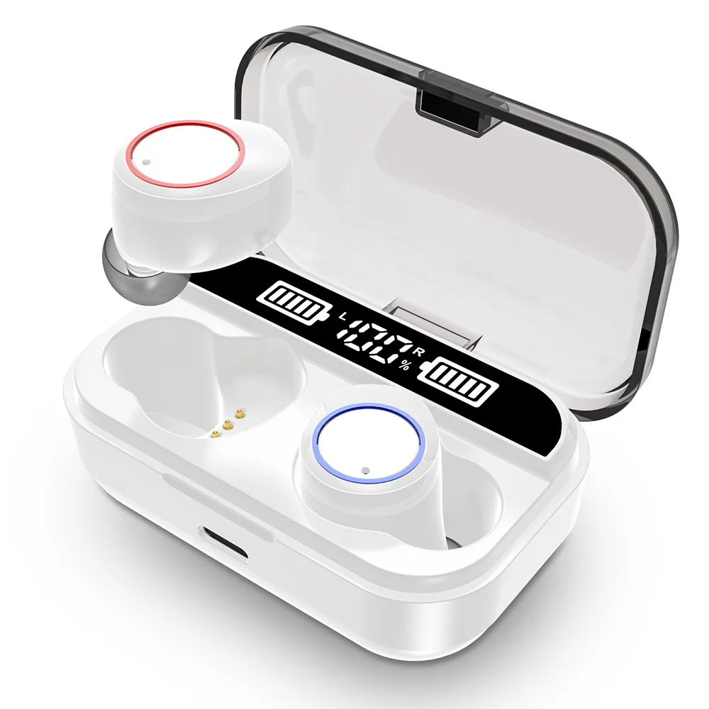 White TWS 5,0, беспроводные Спортивные Bluetooth наушники, стерео гарнитура, кнопка управления, водонепроницаемые наушники, светодиодный дисплей, чехол для зарядки - Цвет: White