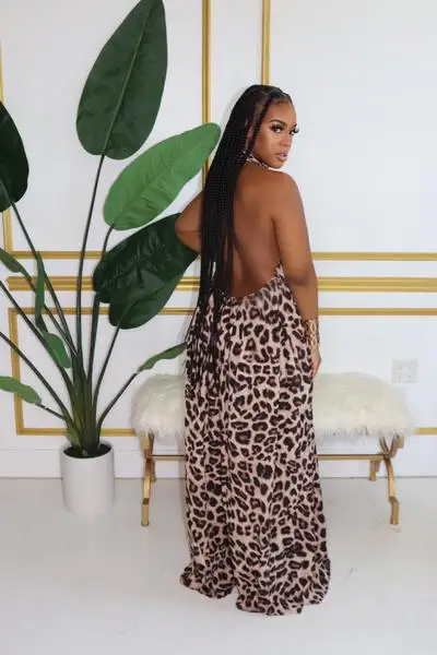 ChocoMist Jumpsuits Sexy Leopard Backless Design Jumpsuit VK2006