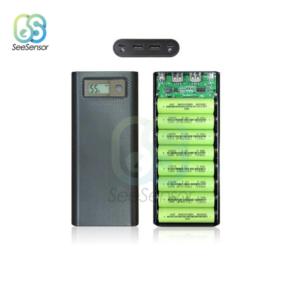 8x18650 Battery Charging Shell Power Box Kit LCD Dispaly Dual USB Output Power Bank Battery Box Without Welding Sleeve Material 