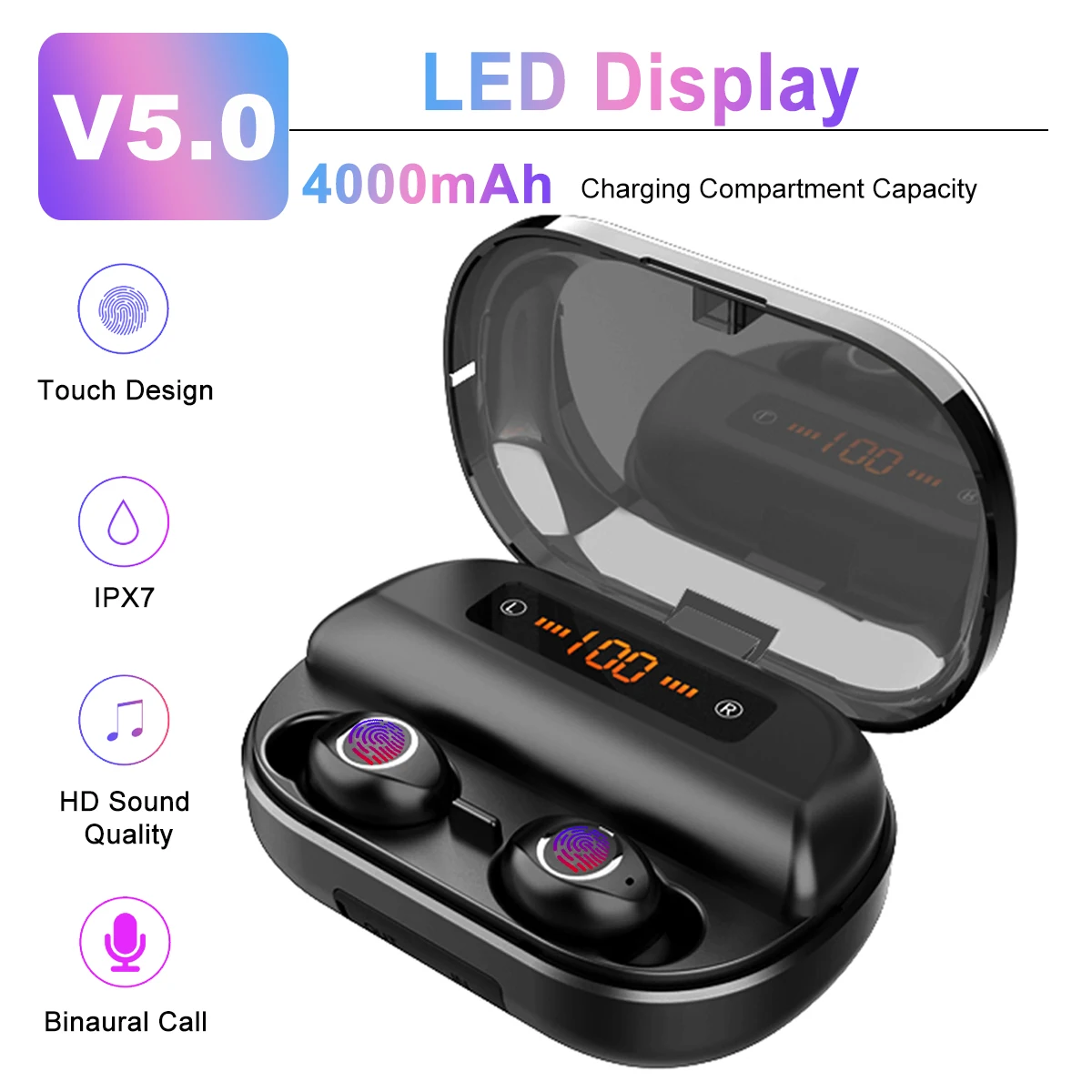Светодиодный дисплей, беспроводные наушники, TWS, Bluetooth 5,0, наушники, микрофон, Спортивная гарнитура, стерео, сенсорное управление, наушники для телефонов iOS, Android