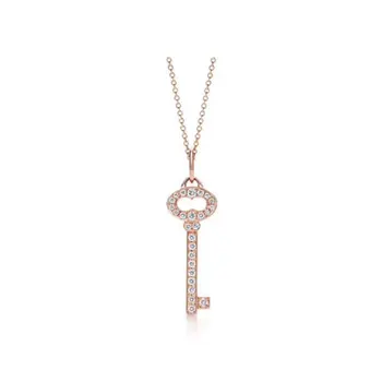 

XL TFB Original 925 Sterling Silver Key Collection Rose Gold Necklace with Logo Women's Jewelry Gift Free Shipping.