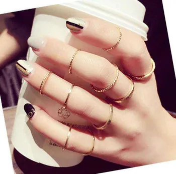 

10 pcs/Set Hiphop/Rock Metal Thread Circular Punk Rings Set Index Finger Accessories Buckle Joint Tail Ring for Women Jewelry