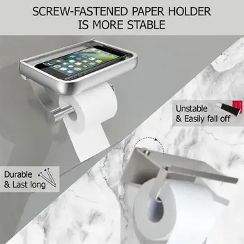 

HOMEMAXS Wall Mount Toilet Paper Holder Aluminum Tissue Paper Holder Toilet Roll Dispenser With Phone Storage Shelf for Bathroom