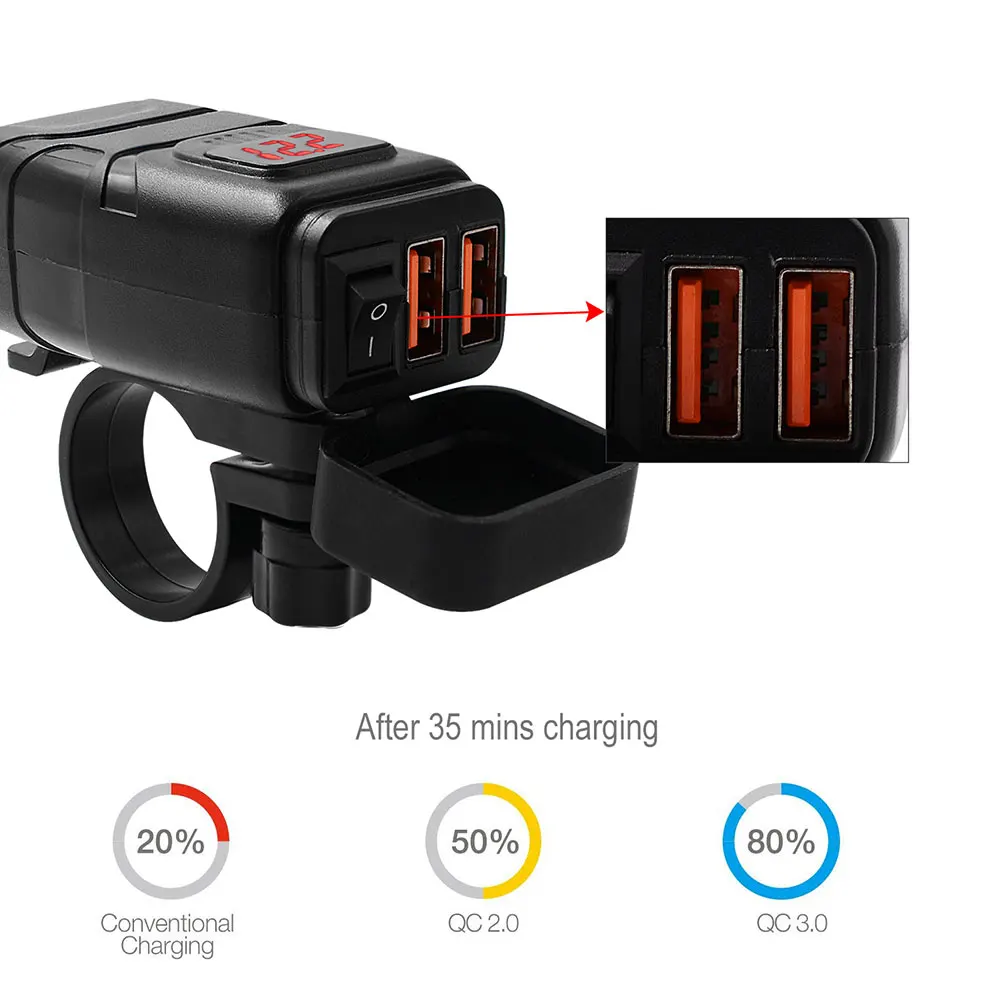 1 шт. зарядное устройство для мотоцикла водонепроницаемый двойной USB QC3.0 быстрое зарядное устройство светодиодный вольтметр многофункциональные аксессуары для мотоциклов