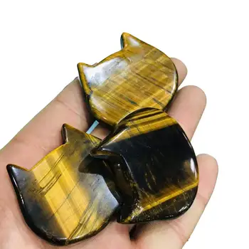 

1pc hand carved natural tiger eye quartz stone cat statue animal carvings figurines ornaments for charms healing
