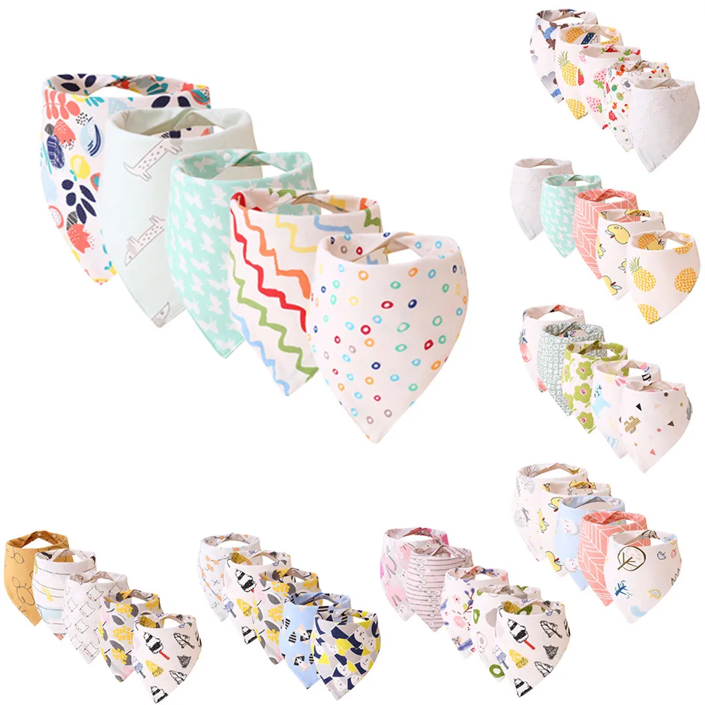

5Pcs/Set Cotton Bandana Bibs Baby Babador Feeding Smock Infant Burp Cartoon Saliva Towel Baby Eating Accessories Soft Baby Care