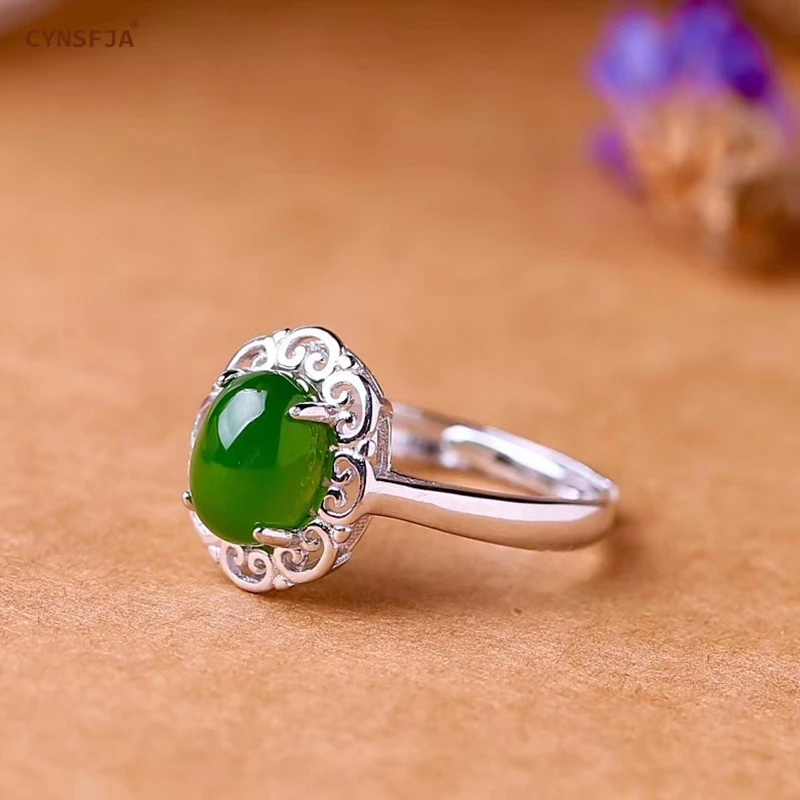 CYNSFJA настоящий Сертифицированный натуральный Хотан Jade Jasper 925 пробы Серебряные Ювелирные Украшения Женские нефритовые кольца Высокое качество лучшие подарки