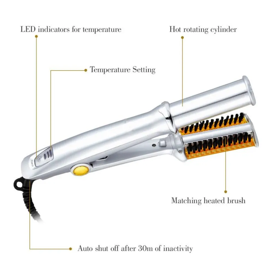 Curling Iron Professional 3-Mode 2-Way Rotating Curling Iron Hair Brush Curler Straightener Hair Brush Curler Straightener