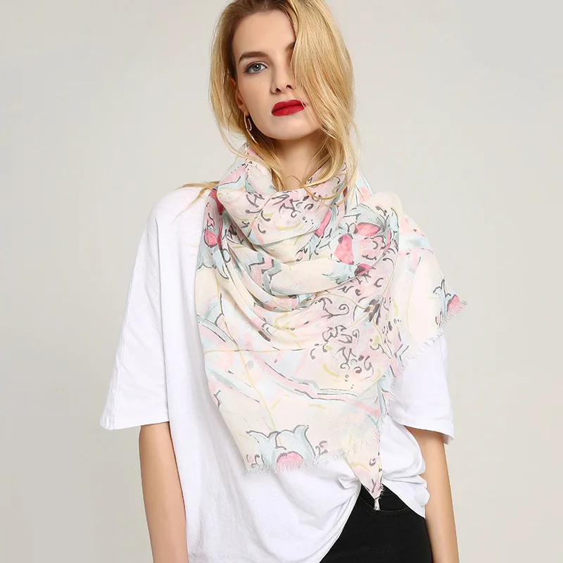 

DYROREFL Sheep Stick Printing Picture Palace Flower Maple Leaf Design Scarf Fashion Fresh Spring And Autumn Lady Scarf S1617