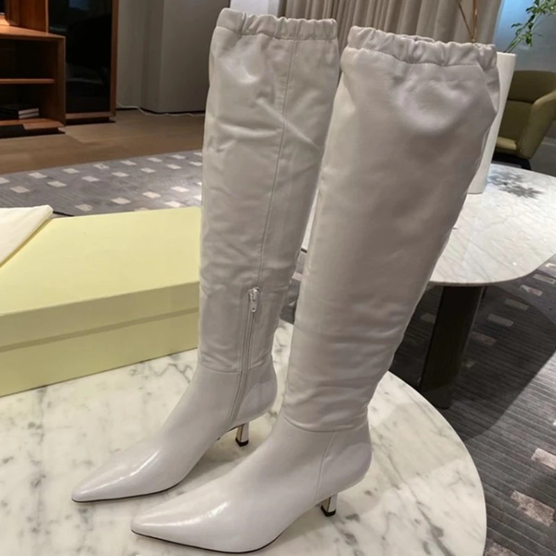 Stretch Opening Pointy Toe Women Knee High Boots Side Zip Winter Shoes Simple New Short Big Size 43 | Обувь