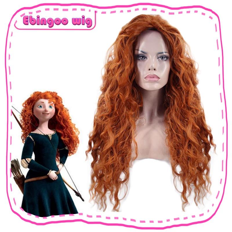 Merida wig Ebingoo Мерида парик Оранжевый парик Тинкер Белл Принцесса Белль Ариэль парик Рапунцель коричневый красный блонд длинный Синтетический Косплей женский парик - Цвет: Merida wig