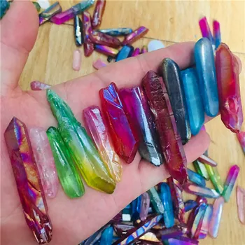 

100g Rainbow Aqua Aura Quartz Crystal Point Titanium Coating from Natural Quartz Crystal Points Pendant Necklace