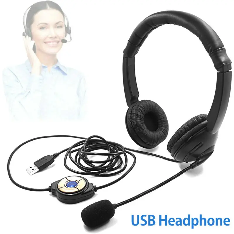

USB Headsets Wired Microphone For MIC Call Computer PC Laptop Headphones