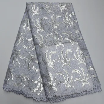 

Soft Silver white complicated embroidery African Guipure Lace mix shiny French tulle lace fabric allover small sequins 5 yards