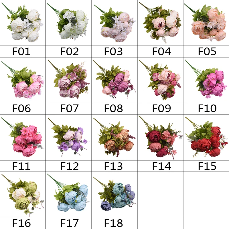 1 букет, 13 голов, Европейский искусственный цветок пиона, шелковые искусственные пионы с листом для рукоделия, украшения на свадьбу, день рождения, вечеринку, украшение для дома
