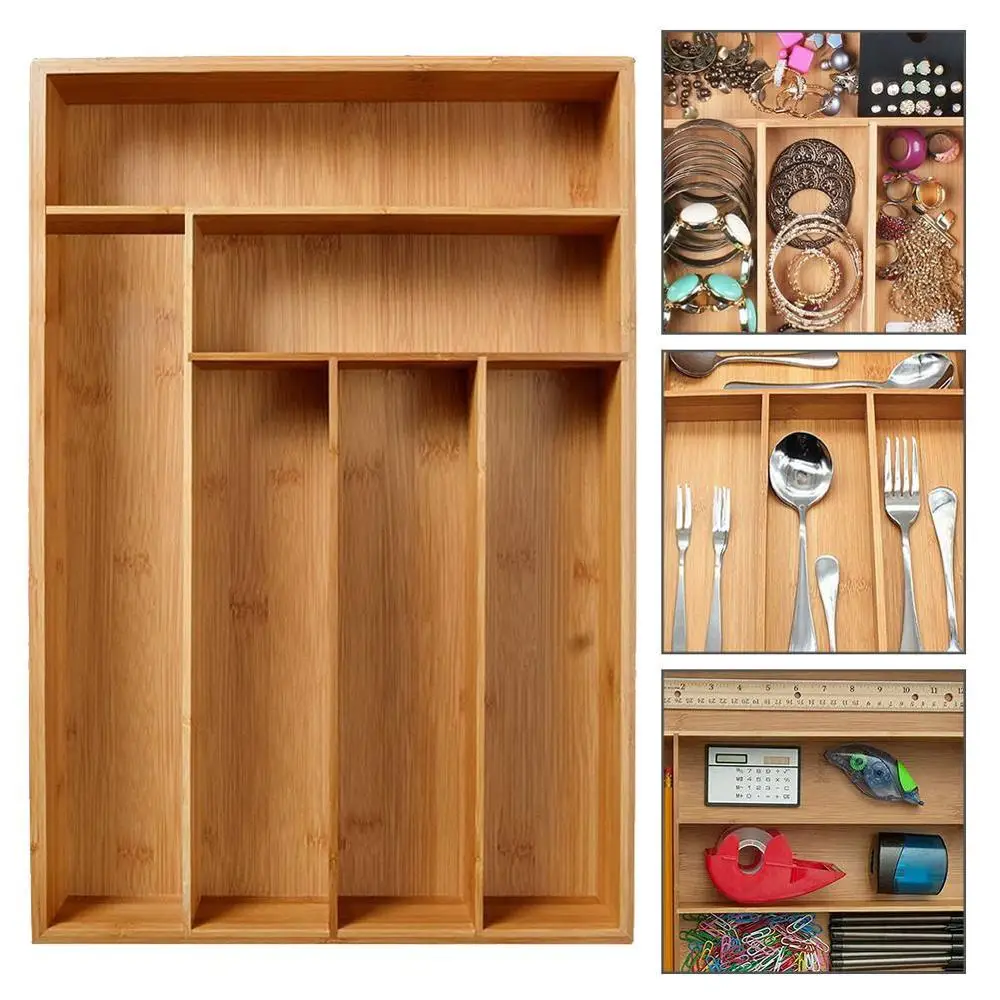

Creative 6 Grid Cutlery Trays for Drawers Bamboo Expandable Cutlery Storage Box Organizer Kitchen Tableware Cutlery Organizer