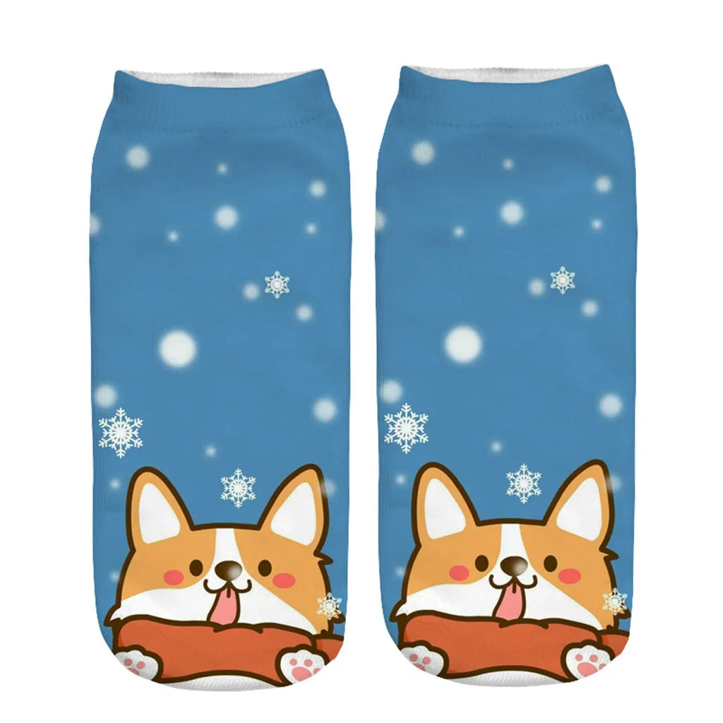 Рождественские Женские лодочные носки с объемным принтом; модные спортивные офисные носки-тапочки с милыми рисунками животных из мультфильмов; сезон осень-зима; праздничные подарки