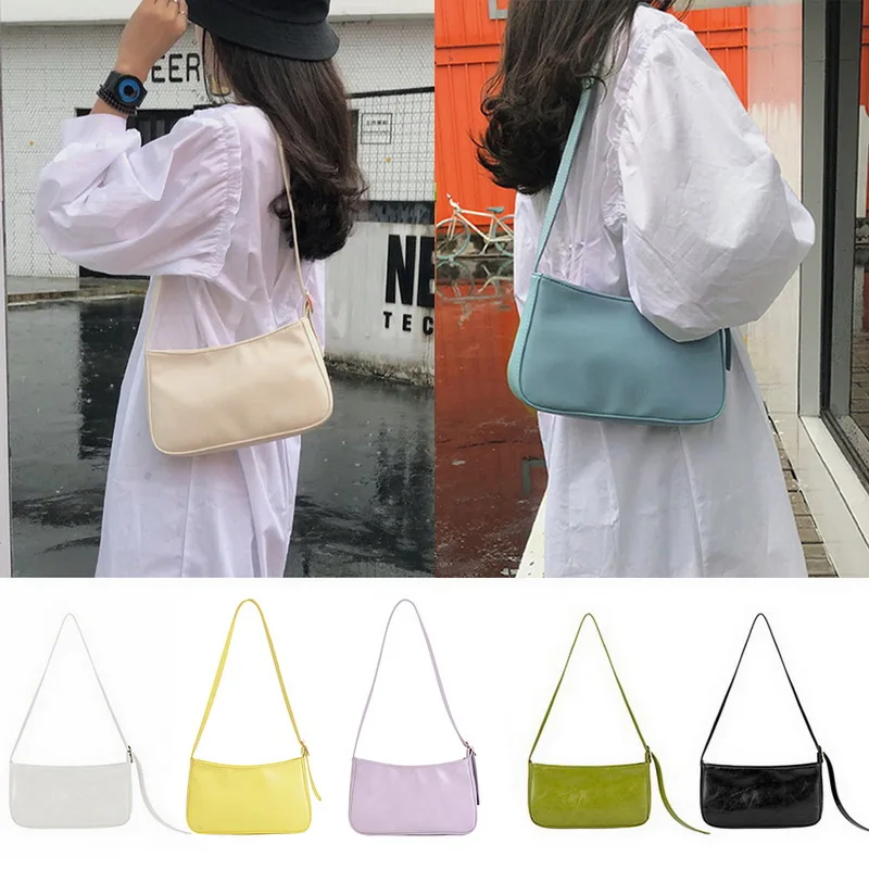 

2020 Spring Summer Woman Trendy Green White Single Strap Handbags PU Leather Zipper Shoulder Bag Female Handbag