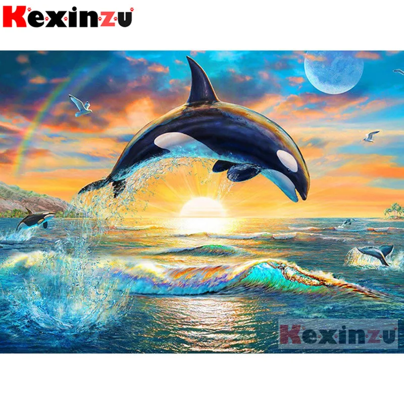 Kexinzu 5D DIY камни в форме ромба/Набор для рисования с круглыми камнями и полотном