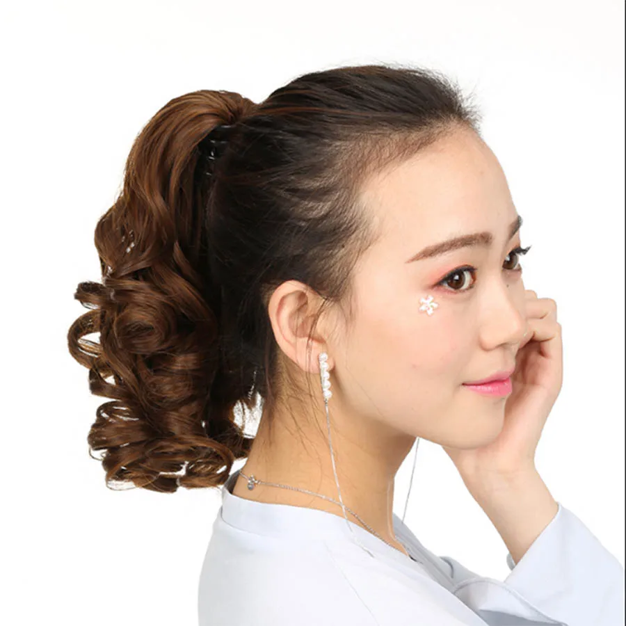Ретро парик для женщин на шнуровке маленький рулон мульти-ролл конский хвост поддельные волосы коса чистая красный натуральный короткий кудрявый парик конский хвост головной убор