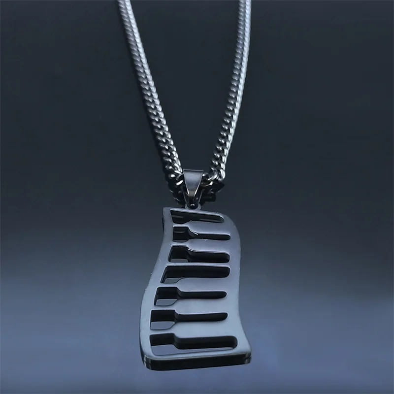 Edelstahl Musik Klavier Tastatur Kette Halsketten Männer Frauen schwarze Anhänger Halsketten Schmuck Chaine Acier Inoxydable 7083 – Detail 5