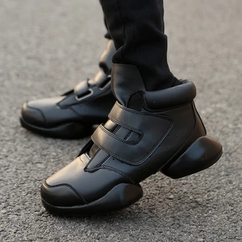 

Vogue Mens Black Ankle Boots Casual Sneakers Lace up Hidden Horseshoe Heel Shoes Platform High Top Sneaker Sport Korean K004