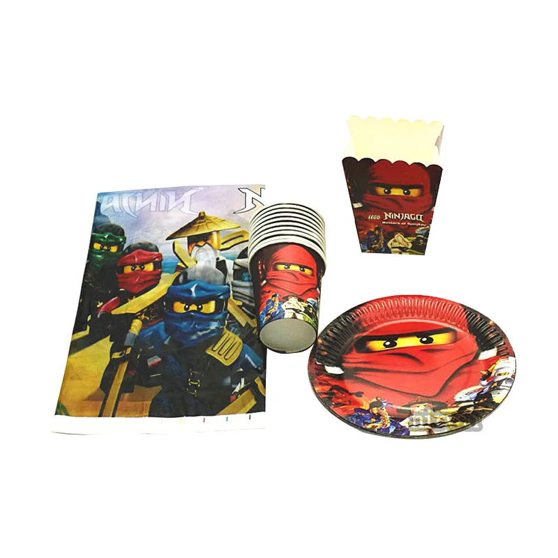 Горячая Распродажа ninjago события детский душ мультфильм 53/27 шт одноразовые столовые приборы набор чашка+ попкорн коробка+ тарелка+ скатерть день рождения