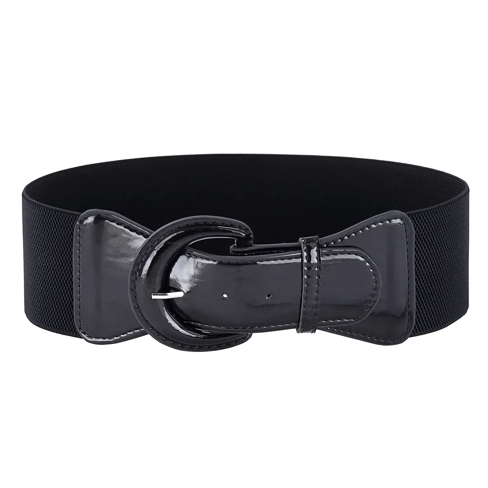 Black Grace Karin Модный женский однотонный полиуретановый кожаный пояс с пряжкой, эластичный женский пояс для отдыха - Цвет: Black
