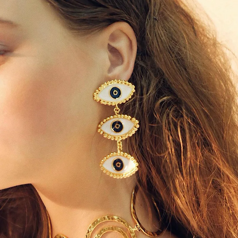 

2019 New Street Style Turkish Evil Eye Drop Earring for Women Bohemian Gold Long Dangle Statement Earrings Fashion Jewelry Gifts