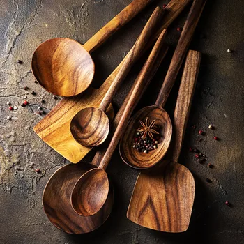 

New Thai Teak Wooden Non-stick Spatula Coffee Spoon For Cooking Wood Kitchen Cooking Utensils Supplies Kitchen Tool Set