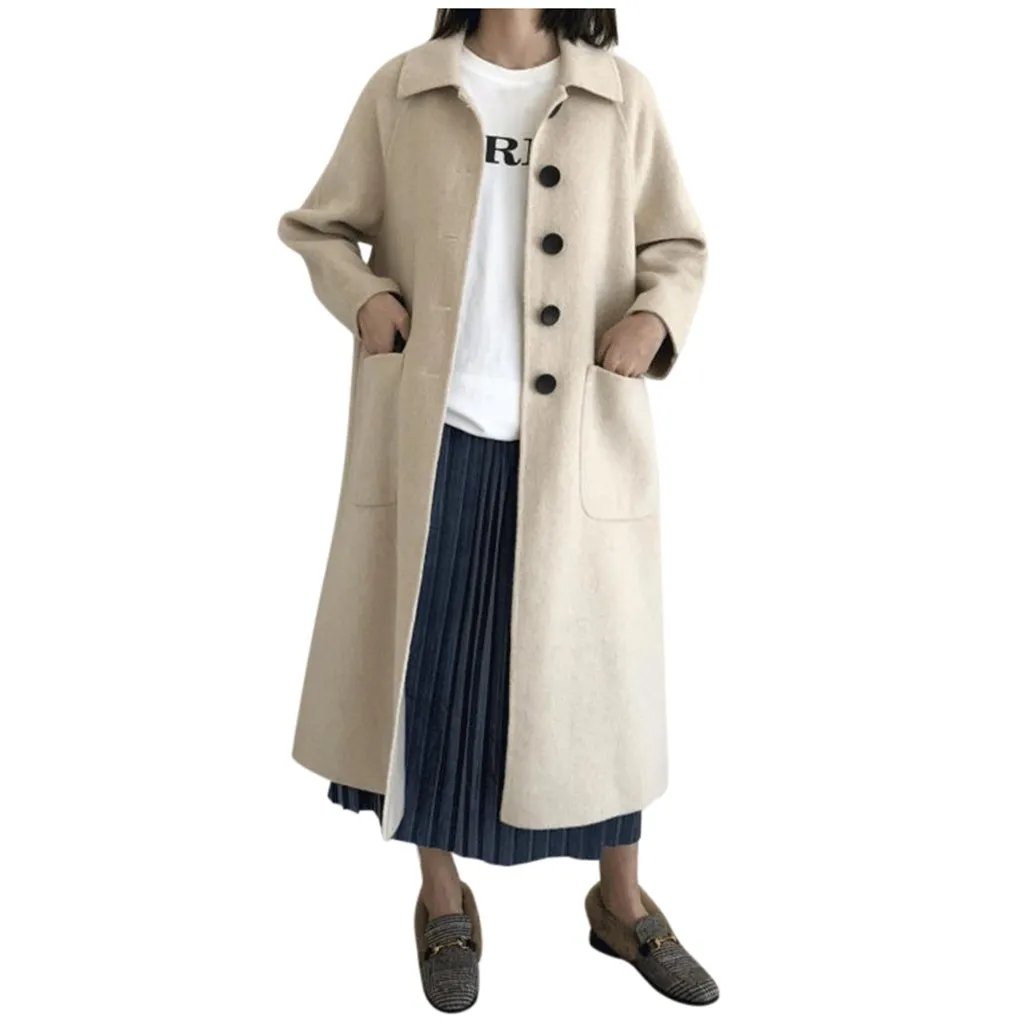 Women Trench Coat New Autumn Winter Fashion Slim Classic Office Long Sleeve Button Single Breasted Windbreaker Coat
