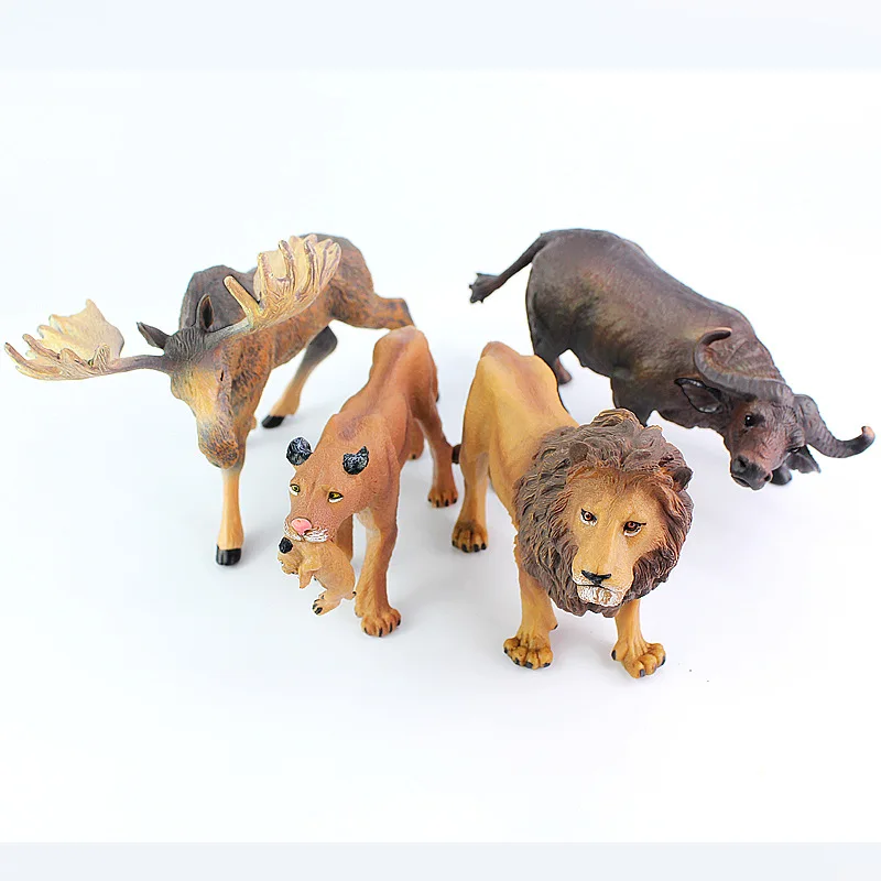 Cross Border Лидер продаж Модель Статуэтка дикого животного Лось Buffalo фигурка льва твердые пластиковые детские игрушки украшения