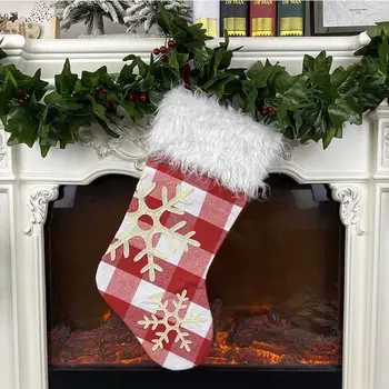 

4pcs/set Christmas Stocking Snowflake Lattice Gift Candy Bag Hanging Xmas Tree