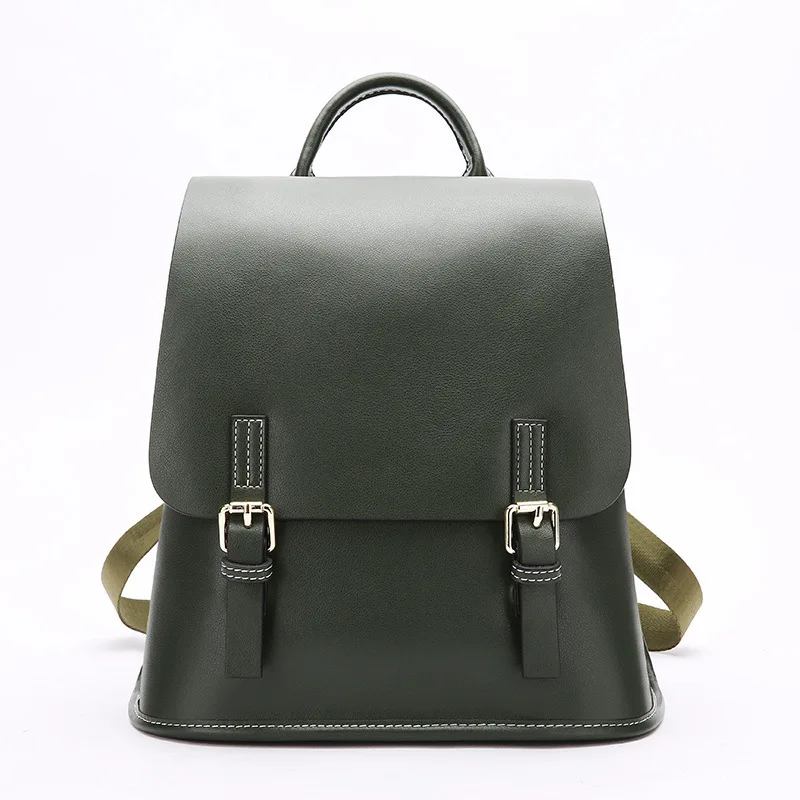 Рюкзак из натуральной кожи для колледжа, женский рюкзак, винтажный рюкзак для ноутбука из коровьей кожи, водонепроницаемые Рюкзаки для школы, для девочек-подростков - Цвет: Green