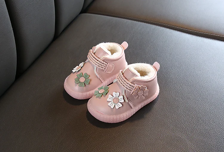 Для детей от 1 до 3 лет принцессы для девочек; детская обувь с мягкой подошвой; кожаная обувь с бархатом; обувь для малышей; зимняя теплая хлопковая обувь