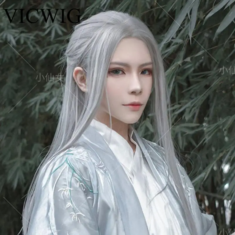 

Long Straight Synthetic Wig Red White Gray Cosplay Wigs for Women Middle Part Nature Hair