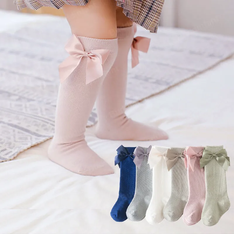 Calcetines de algodón para niña, medias de tubo, calcetines cálidos para bebé, moda con calcetines de lazo, Princesa, para niña de 1 a 7T