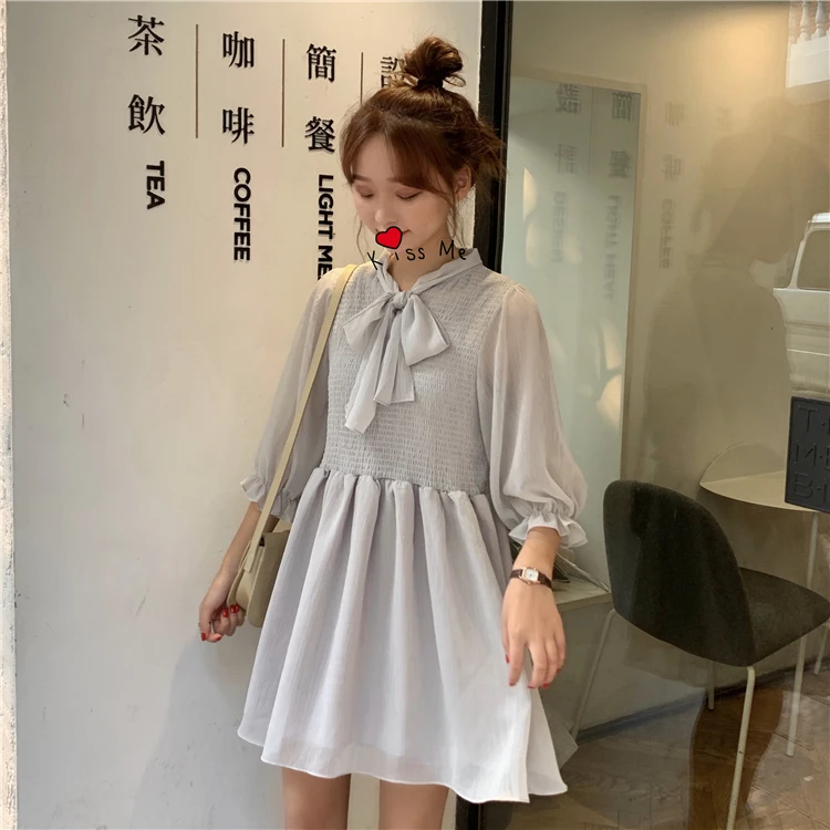 Для женщин милые платья Chic Ins Kawaii Ulzzang Повседневное свободные галстук-бабочка с любовью; милое детское платье; Панк-Одежда Harajuku для Для женщин